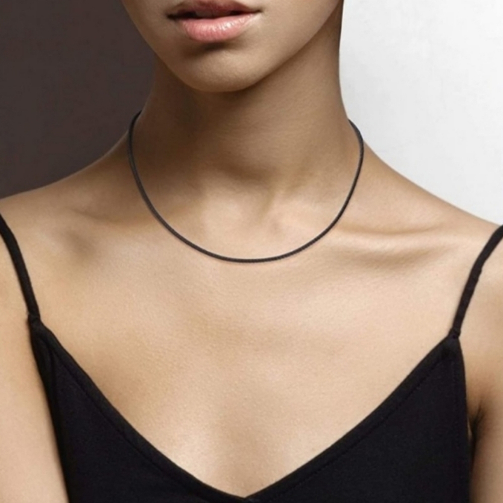 Genuine Leather Necklace Size 16" Hypoallergenic Rhodium Water Resistant
